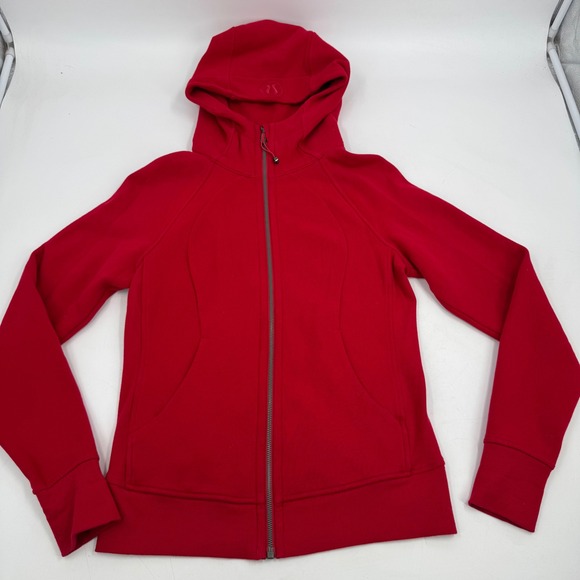Lululemon Scuba Hoodie Full Zip Red Thumbholes Athleisure Womens Size 6 - Picture 1 of 13